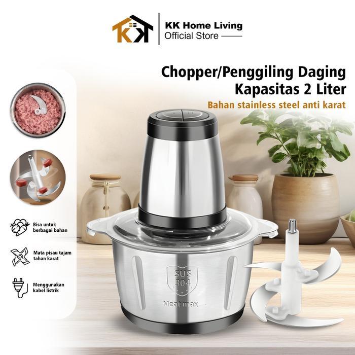 News (KK) Wadah Pisau Blender Chopper 2L Mesin Penggiling Daging Stainless Steel
