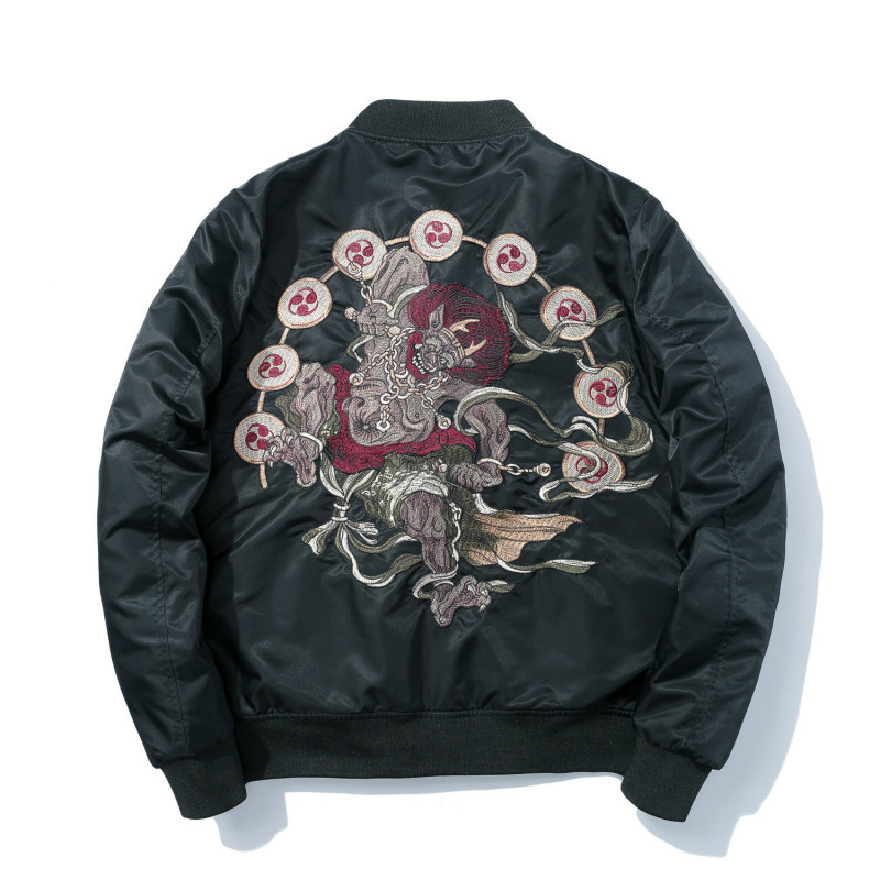 Bomber Jacket Men Winter Embroidery Anime Pilot Jacket Harajuku Japanese Streetwear Baseball Jacket