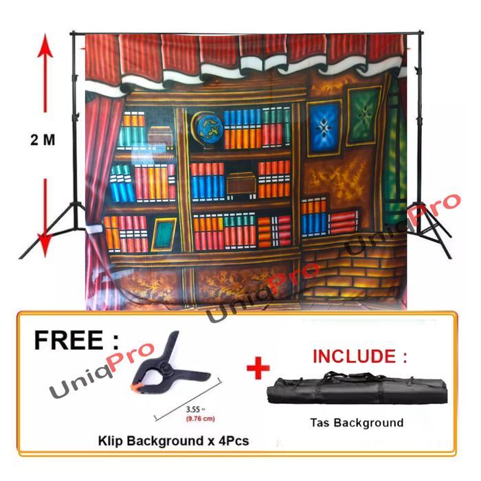 Paket Background Foto Wisuda / Rak Buku Ukuran 2,5X3M With Stand