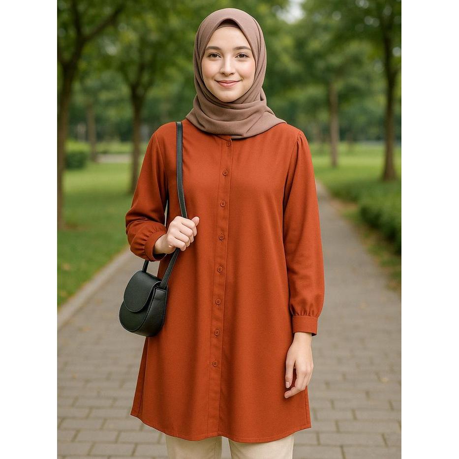 RELIGBANGET- Shamira Long Tunik Bahan Shakila Premium Atasan Wanita Tunik Polos Kancing Oversize