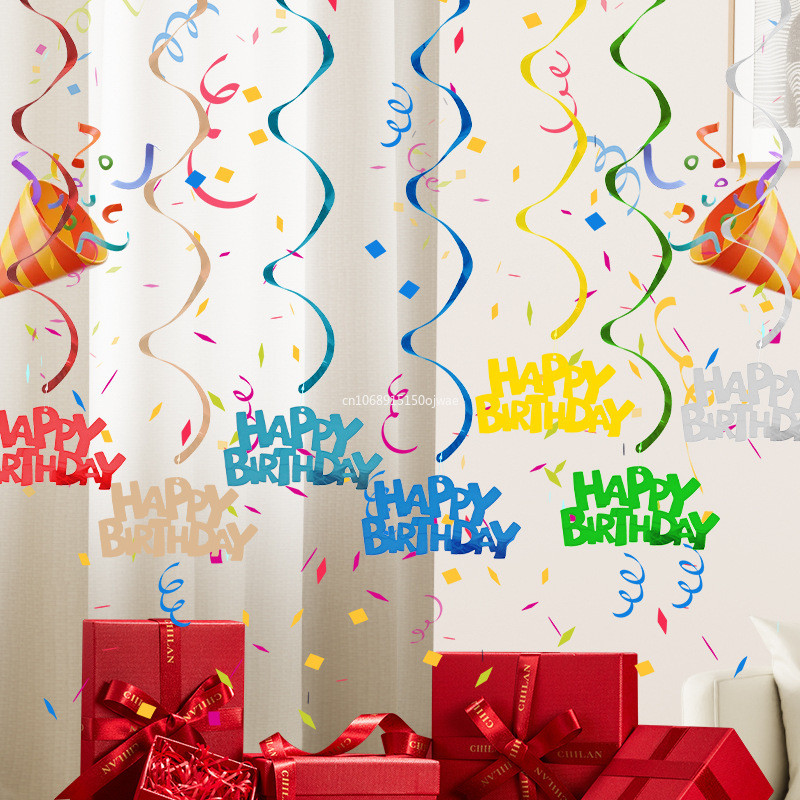 Happy Birthday Spirals Decorations ,PVC Spirals Ribbon Decoration for Anniversary Birthday Party