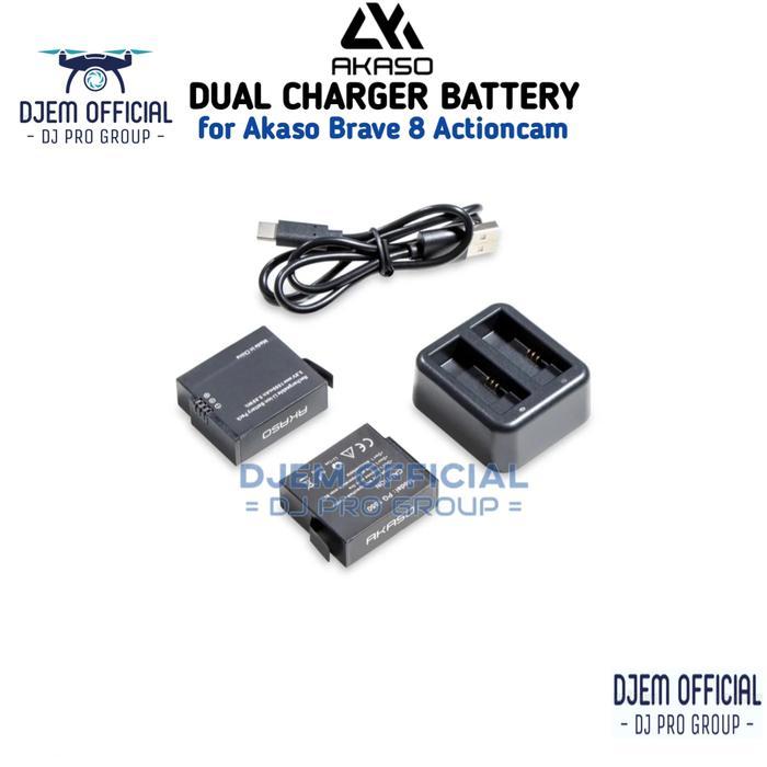 Akaso Brave 8 Dual Charger + 2 Battery Action Camera Actioncam Akaso Brave8 Baterai Kamera Akaso