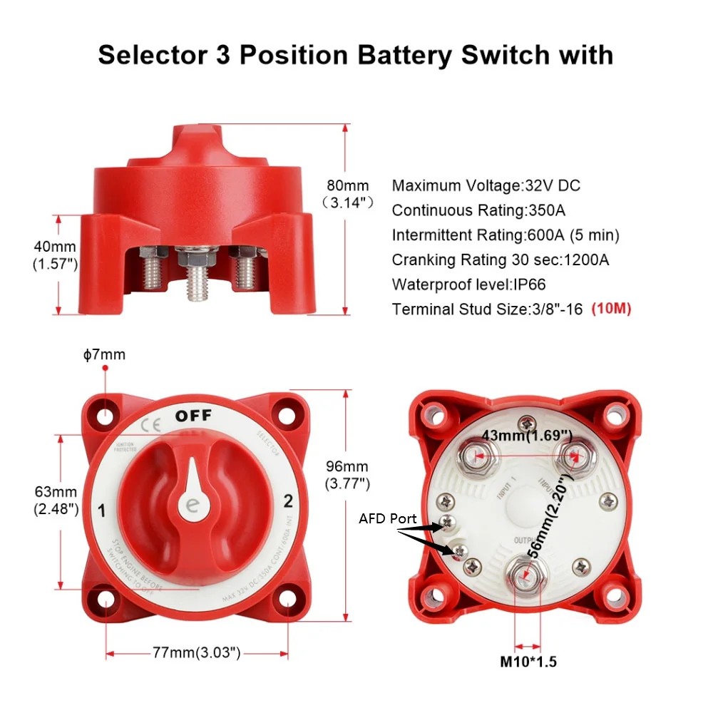 Battery Disconnect Switches 4 Position Dual Afd 32V 350A Luminous Isolator Disconnect Rotary Switch