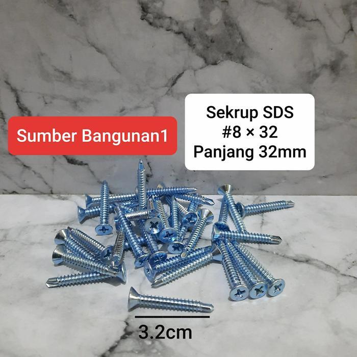 WTFT- Sekrup Sds Fh 8 X 32 Skrup Putih Grc Bor 32Mm 3 Cm Roofing