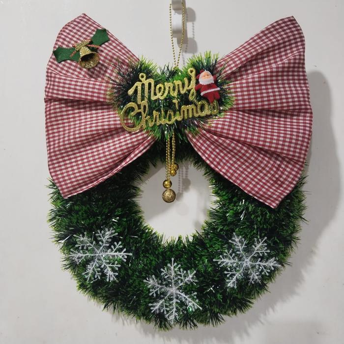 (38cm) Krans Natal Pita jumbo - Hiasan dinding natal Xmas Wreath