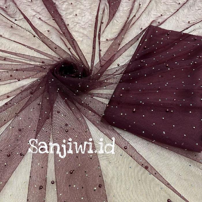 News Kain Tile tulle Mutiara full stones/ kain tile tulle payet Mutiara