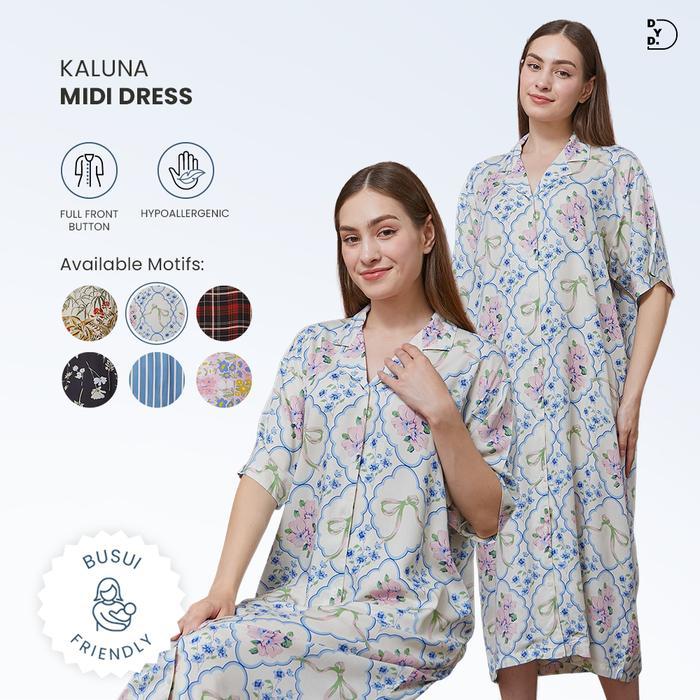 Promo Dyd Kaluna Dress Midi Full Kancing Depan Bahan Rayon Premium Nyaman Bumil & Busui Friendly All