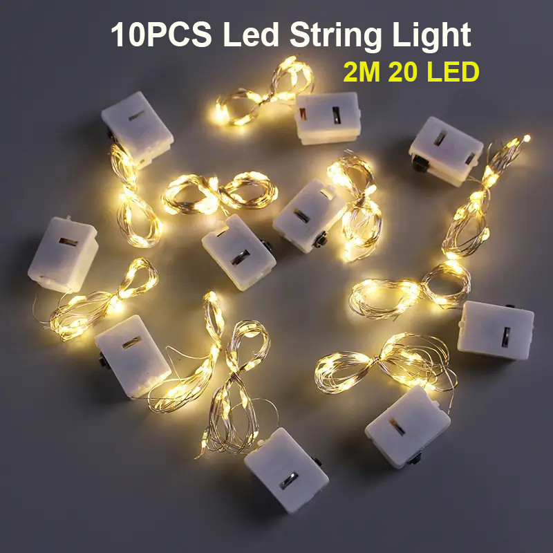 10Pcs 2M 20 Led String Lights Battery Box Led Copper Wire Light Atmosphere Colored Light For Room