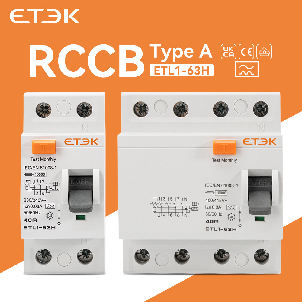 Etek Type A Rccb Electromagnetic 4 Pole25A 40A 63A Rcd 30Ma 100Ma 300Ma 10Ka Residual Current