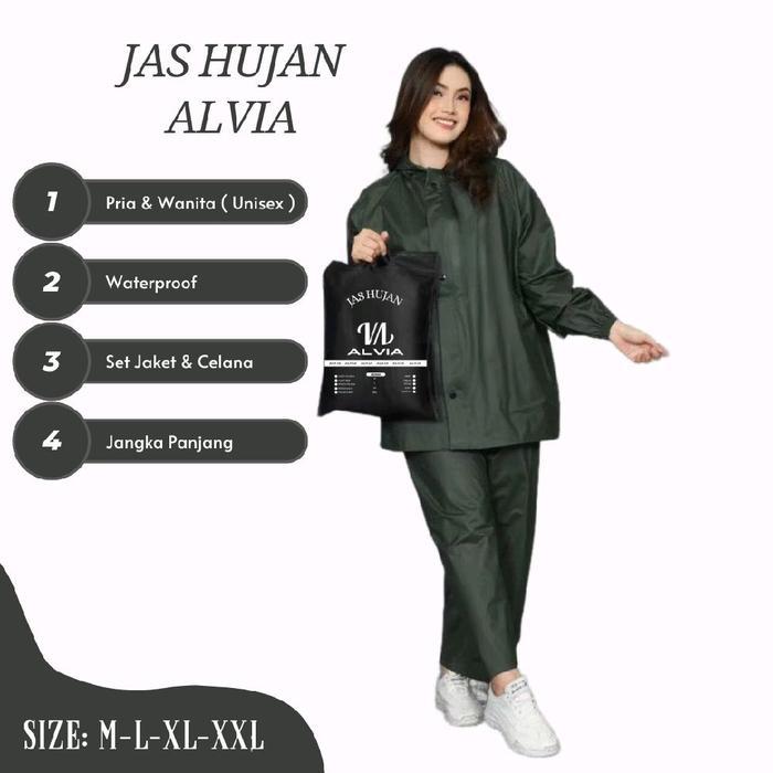 c7k8- Jas Hujan Dewasa Pria Wanita Set Baju Celana Bahan Parasut Pvc Bye Alvia Setelan