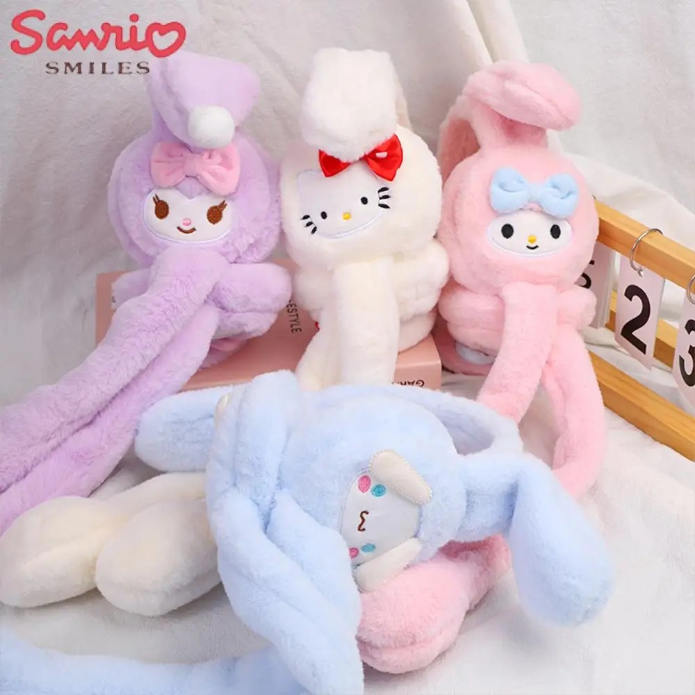 Kawaii Cinnamoroll Hello Kitty Plush Earmuffs Ears Move Sanrio Anime Kuromi Melody Winter Thicken