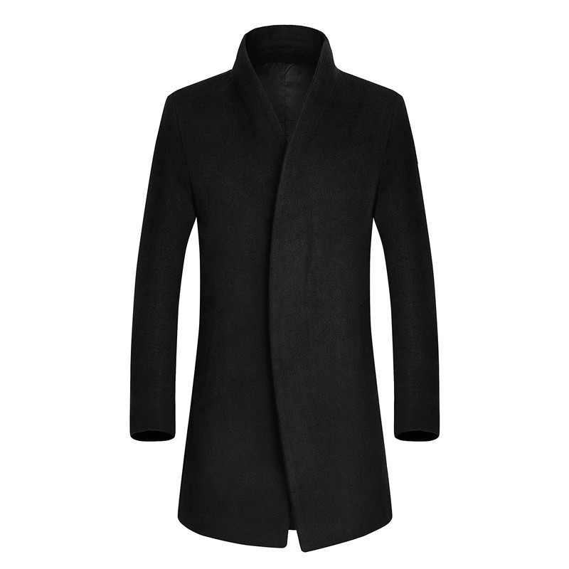 Long Coat Men'S Trench Coat Wool Coat Fashion Buckle