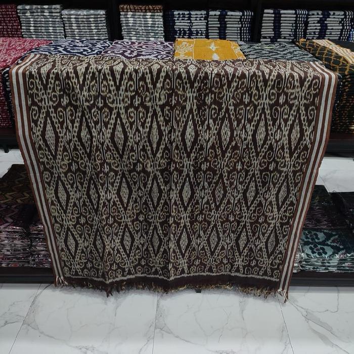 KAIN TENUN IKAT BLANGKET ETNIK PREMIUM KAIN TENUN TROSO JEPARA BAHAN BAJU PAKAIAN WARNA DASAR COKLAT