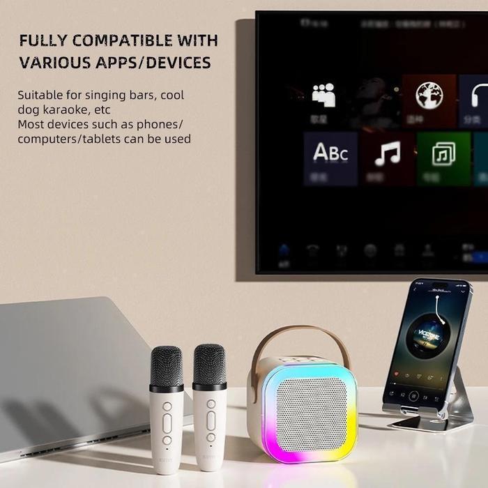 Uplu Speaker Bluetooth Mini Karaoke Rgb Dual Mic Portable Dengan Pengubah Suara Dan 4 Sound Wireless
