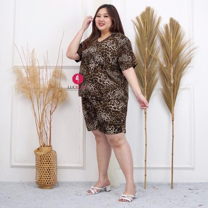 SETELAN BAJU WANITA JUMBO MOTIF MACAN 8100