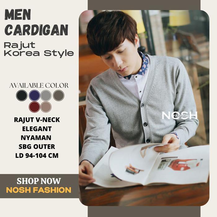 Sweater Cardigan Pria Rajut Vneck Ricco / Outer Kardigan Cowok Rajut KNitted V-Neck NOSH Fashion
