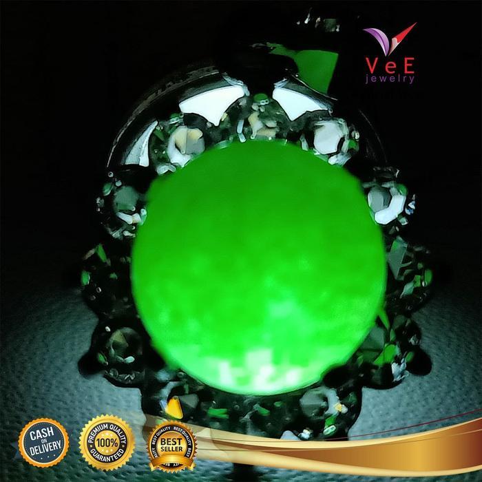 mhrr- Liontin Batu Giok Hijau Asli Bulat Kristal Vee Liontin Pendant Wanita