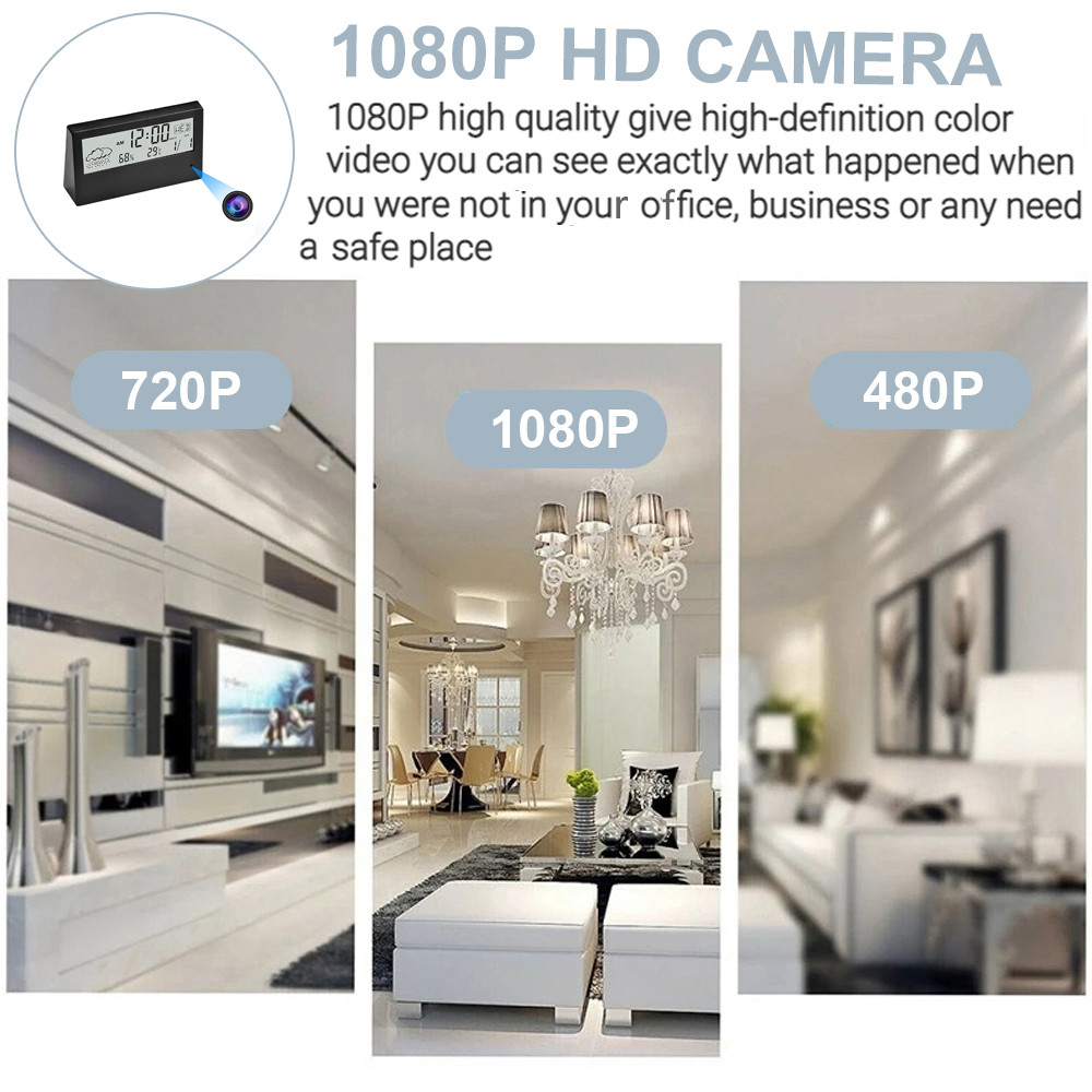 Lcd Temperature Humidity Digital Clock Camera Wifi Remote Viewing Hd