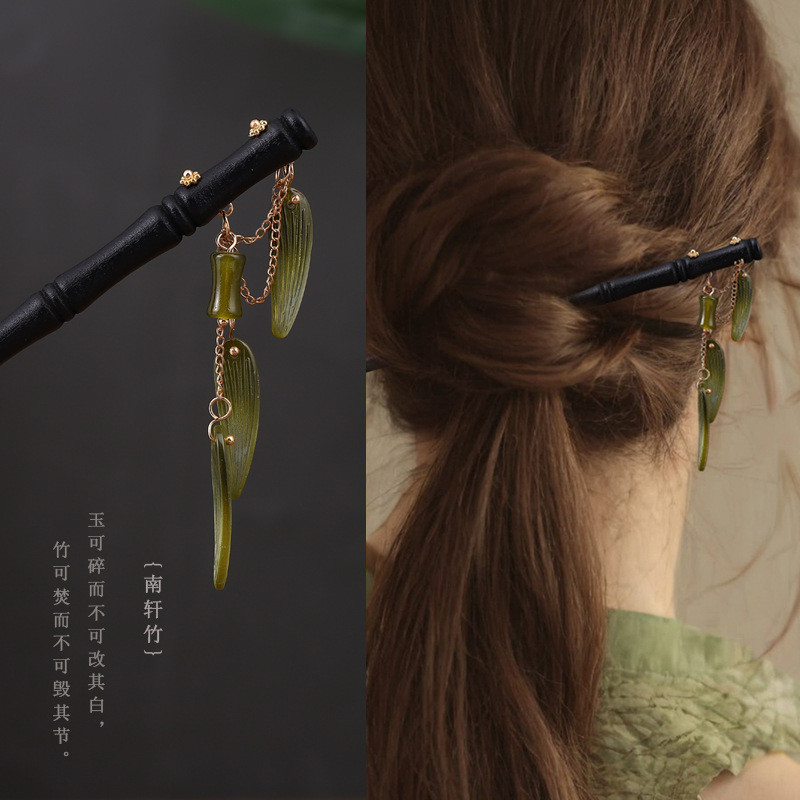 Chinese Bamboo Hair Stick Wooden Hairpin Chopstick Cheongsam Dress Hair Bun Jewelry Simple Tassel