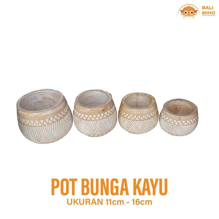 Pot Bunga Kayu Ukir 1 Set - Vas Bunga Kayu - Wooden Vase - Pot Tanaman