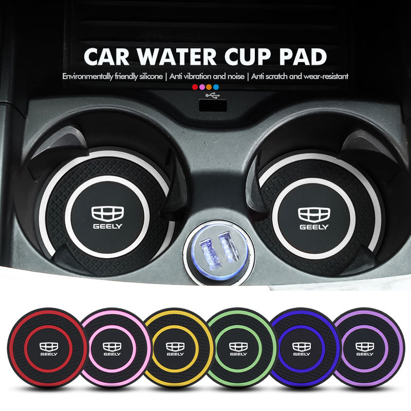 2Pcs Car Logo Water Cup Pad Drink Coaster Holder Anti-Slip Mat For Geely Manjaro Coolray Gx3