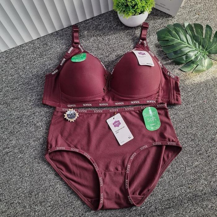 ONE SET Sorex Bh Set Super Soft Bh Cup Besar Tanpa Kawat Best Seller #33 (Bra+Cd) Bra Busa Wanita