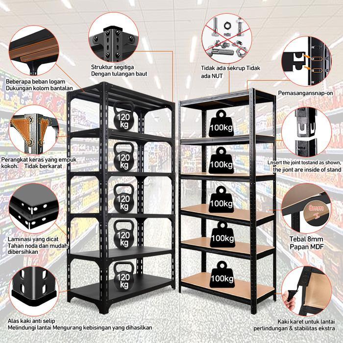 Rds - Rak Besi Siku 5 Susun Rak Tanpa Baut Serbaguna Boltless Rack Boltless Mdf 5/6 Lapisan Rak
