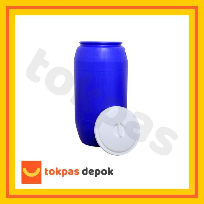 Tong Air+Tutup 90 Ltr Drum Sampah Plastik Green Leaf 0509 Putih Biru
