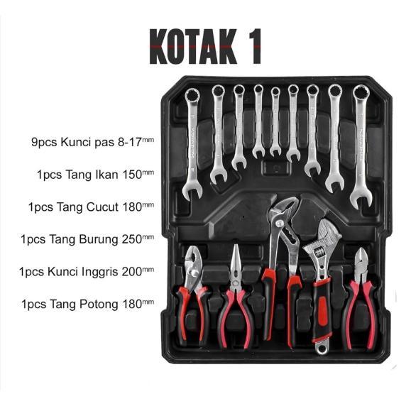 Tool Kit 187 PCS Perkakas Bengkel Dan Rumah Koper Lengkap Perkakas Bengkel Lengkap Bahan Kuat/kunci