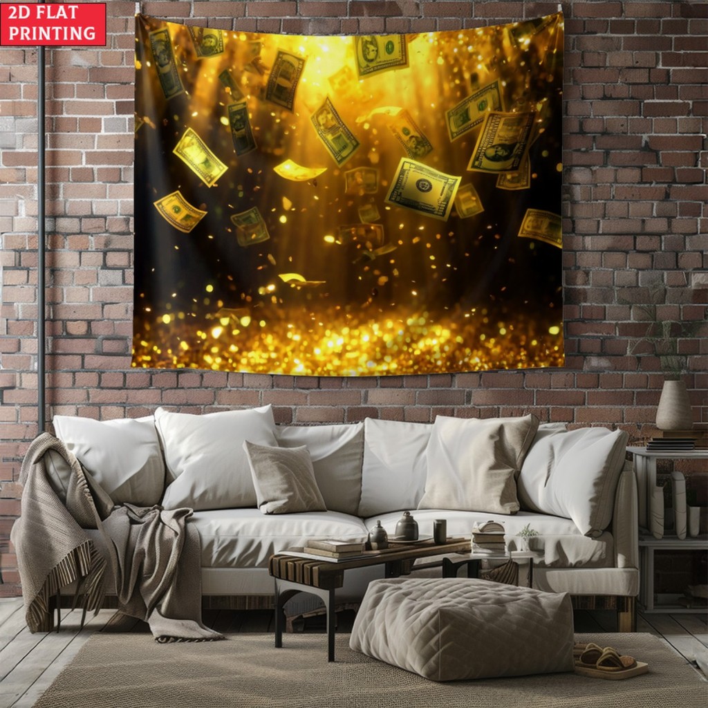 unframed Money Rain Golden Dollar Bill Wall Tapestry Wealth Fortune Art Decor Luxury Home Decoration