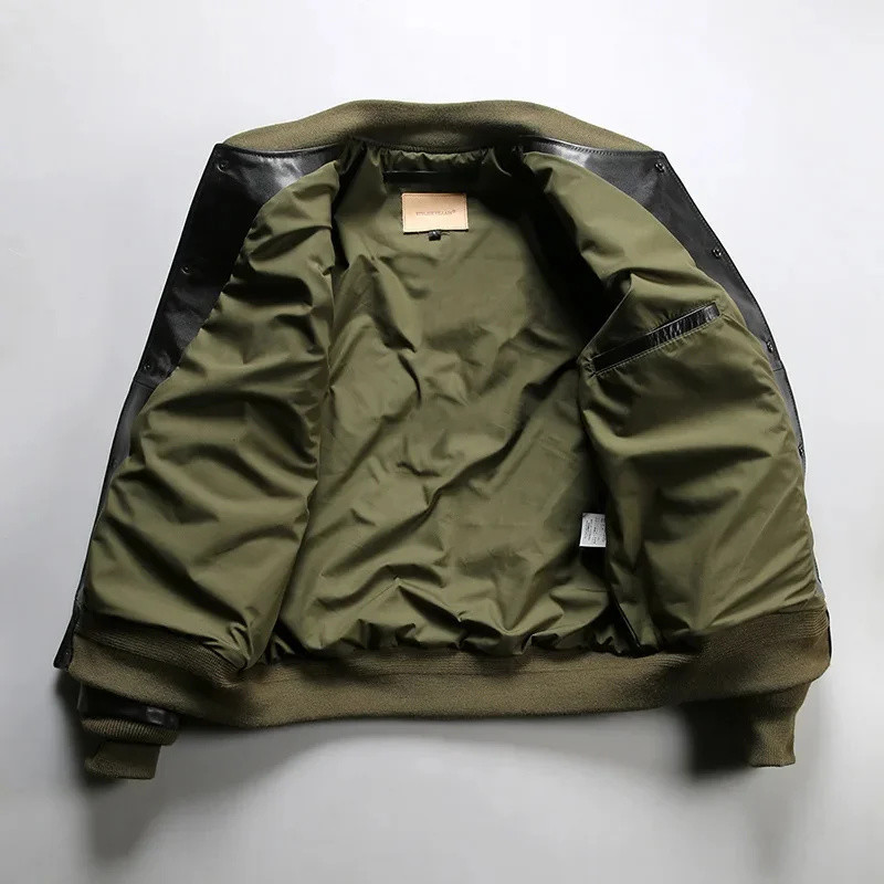 .Us Size.Classic A1 Type Genuine Leather Coat. .Men Quality Tea Core Horsehide Jacket.Bomber Oil