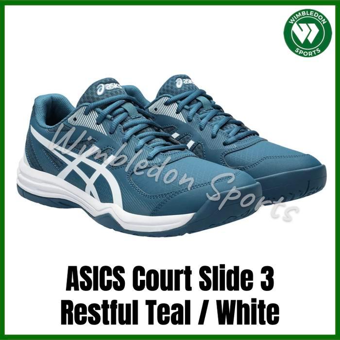 SEPATU ASICS COURT SLIDE 3 RESTFUL TEAL / SEPATU TENIS ASICS ORIGINAL