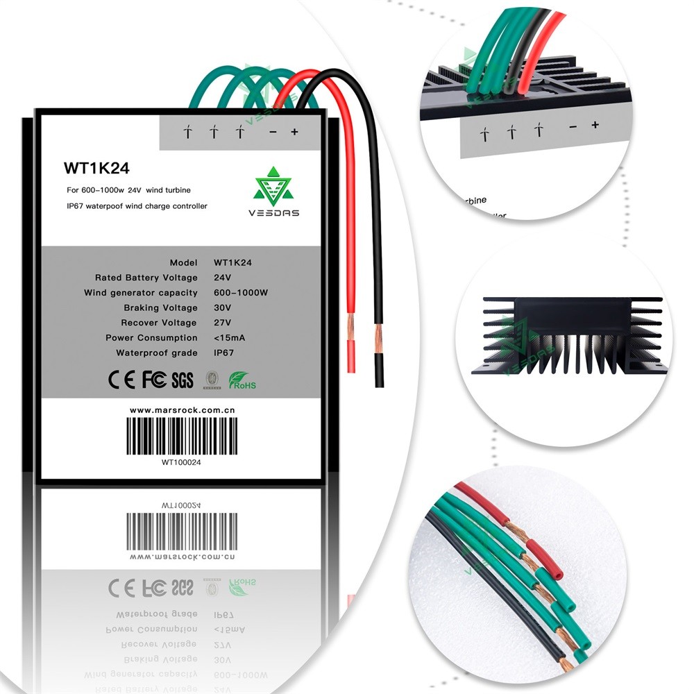 - 1000W 24V 48V Wind Charge Discharge Booster Battery Controller
