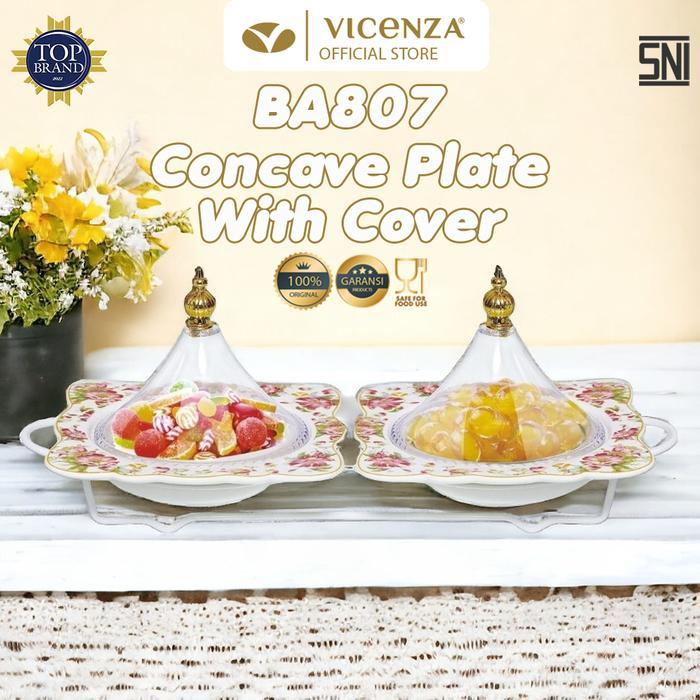 Vicenza Piring Kecil Cekung dengan Tutup Kerucut BA807 Motif Melati