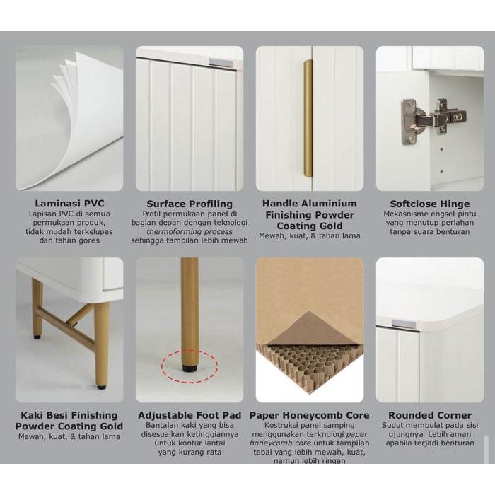Lemari Pakaian Baju 3 Pintu Nimalis Putih Gold Mewah Mn Bandung