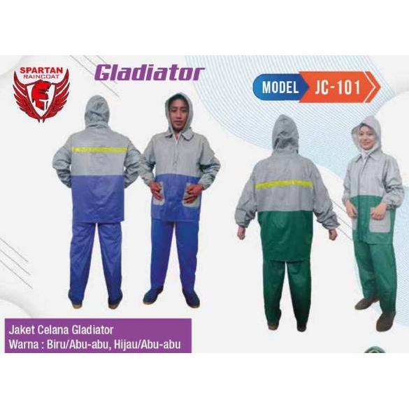 Jas Hujan Setelan Jaket Celana Spartan Gladiator Jc-101 Pvc Lentur Waterproof All Size Dewasa Pria