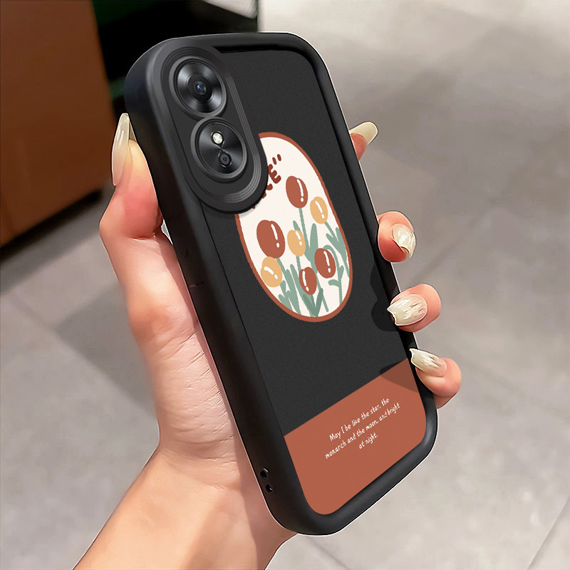 Casing Hp OPPO A17 OPPO A17K Case Casing Lukisan Tulip pola Kasus HP Tangga Langit Mewah Silikon Sof