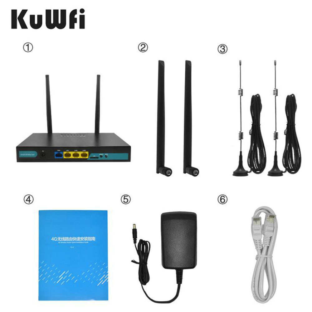 Kuwfi 4G Lte Wifi Router 3G/4G Sim Card Router Cat4 150Mbps