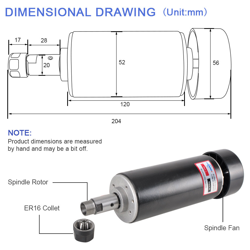Daedalus 500W Er16 Spindle Motor Kit Air Cooled Cnc Dc Spindle Motor