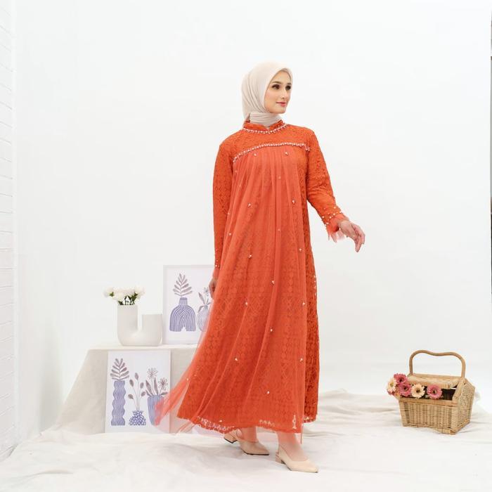 MUSLIFIX- Gamis Ozias Brukat Fimela 09933 I Gamis Kondangan Jumbo I Fashion Muslimah I Jumbo Ld
