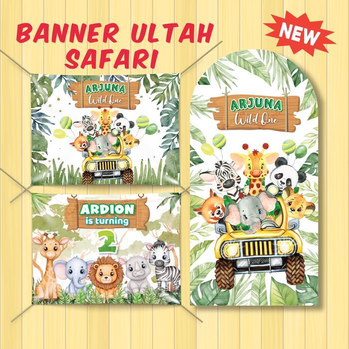 ASLI Banner Ulang Tahun Anak Safari Kebun Binatang Spanduk Custom a Dekorasi Pesta Ultah Anak