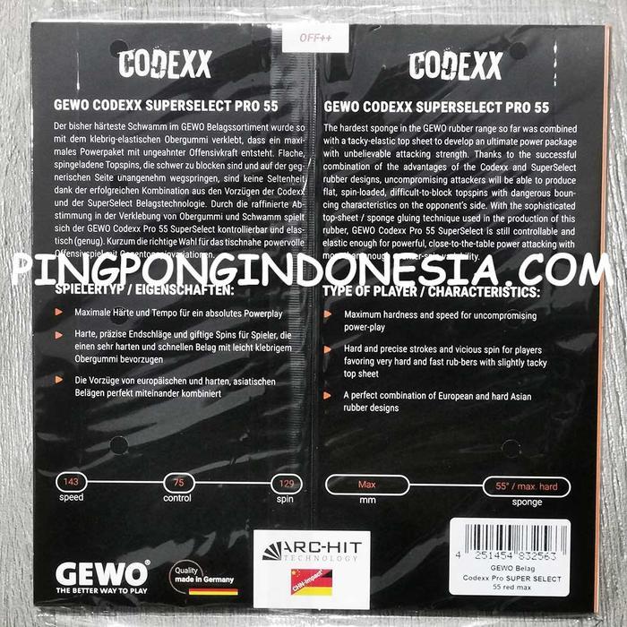 Gewo Codexx Pro 55 Superselect - Karet Pingpong Rubber Tenis Meja Bet