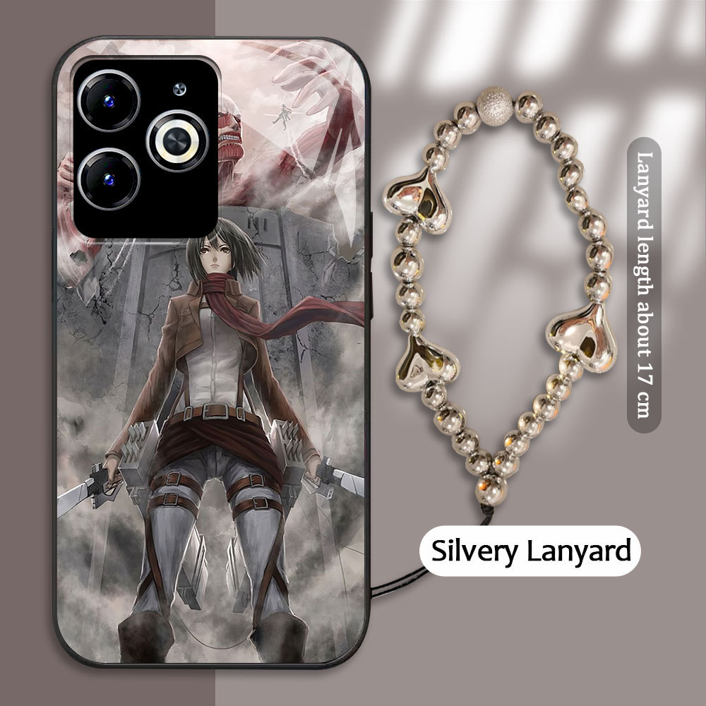 For INFINIX Smart 5 2020 6 7 8 Casing Handphone  Attack on Titan Mikasa Ackerman Glass kesing Phone 