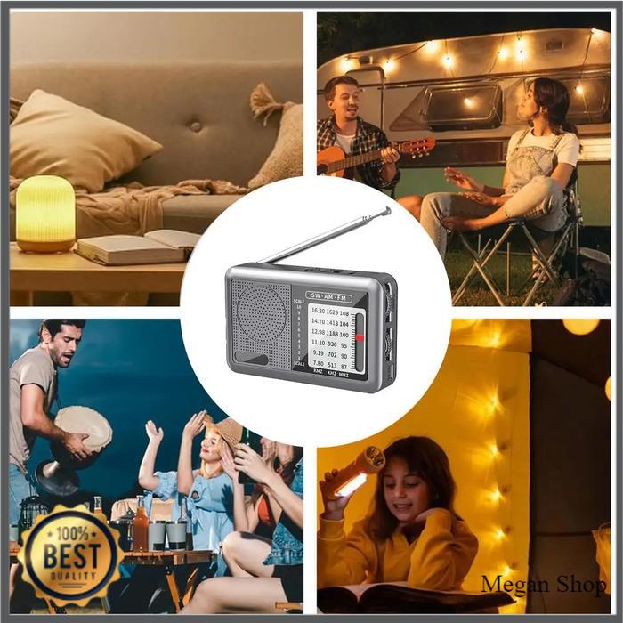 Radio Portable Fm Am Sw Rechargeable 1200Mah Radio Mini Dengan Gelombang Lengkap & Baterai Tahan