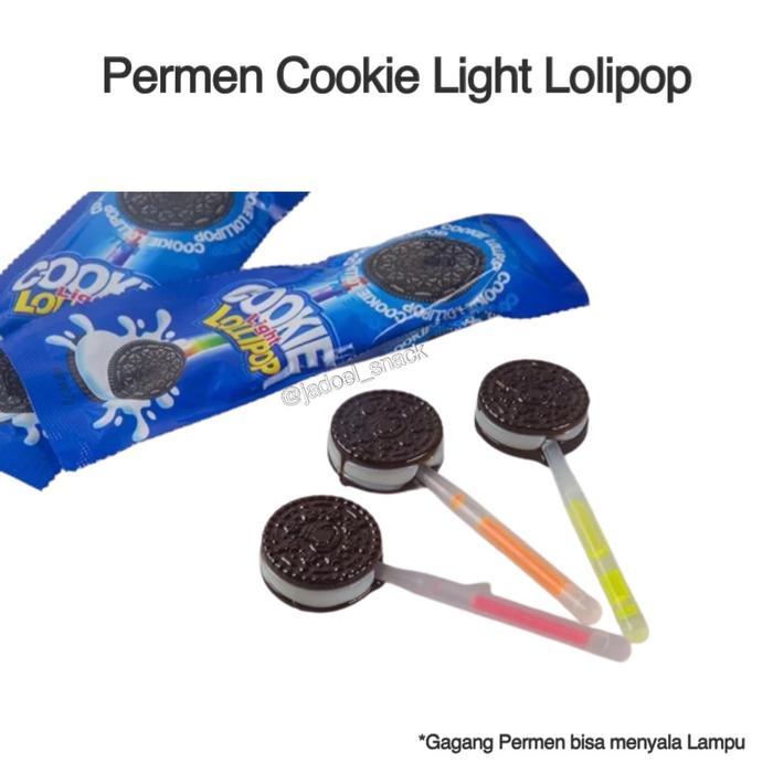 Permen Cookie Light Lolipop 30 X 10 Gr Rasa Vanilla Cokelat Gagang Bisa Menyala Lampu Makanan
