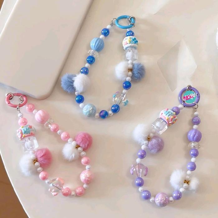 SALE JRYU Gantungan hp Korea TWO TONE FUR BALL , gantungan gelang ,gantungan tas Termurah