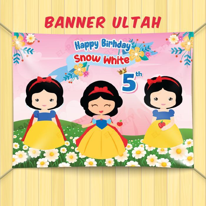 DISKON Banner Ulang Tahun Princess Snow White Spanduk Custom a Dekorasi Pesta Ultah Anak Backdrop