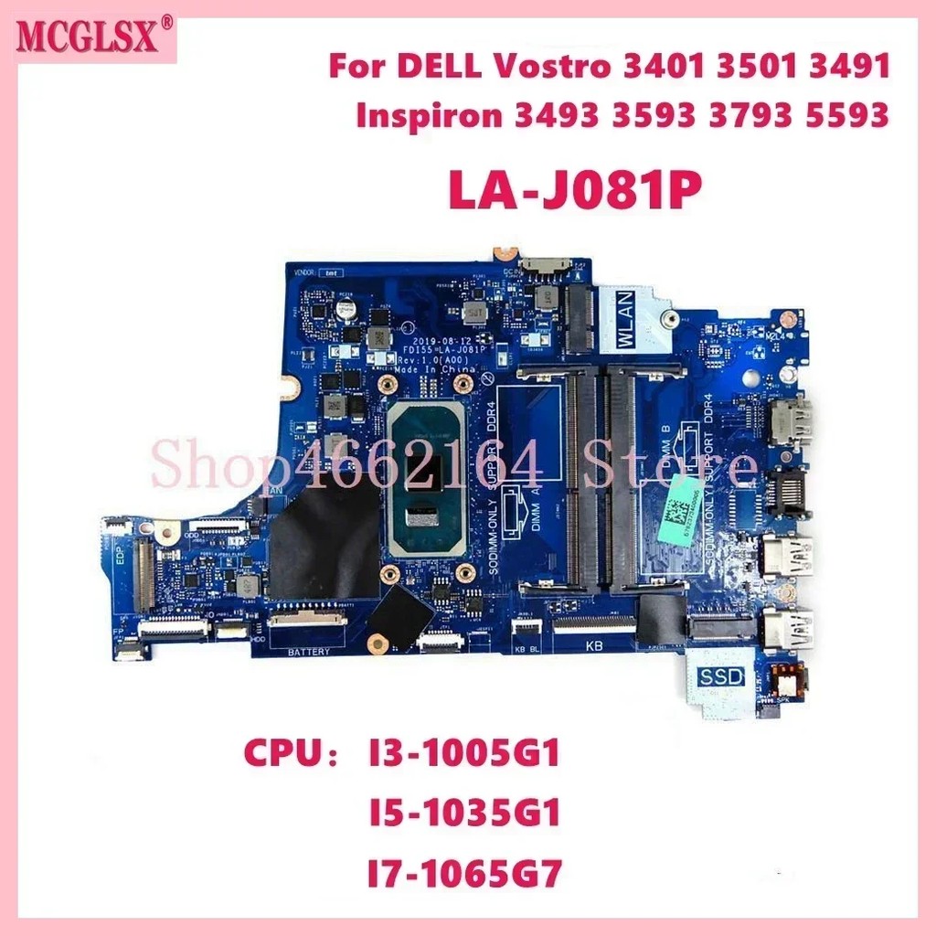 La-J081P With I5 I7-10Th Gen Cpu Mainboard For Dell Vostro 3401 3501 3491 Inspiron 3493 3593 3793