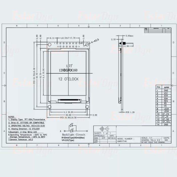 DISPLAY TFT LCD OLED 1.77 INCH ARDUINO