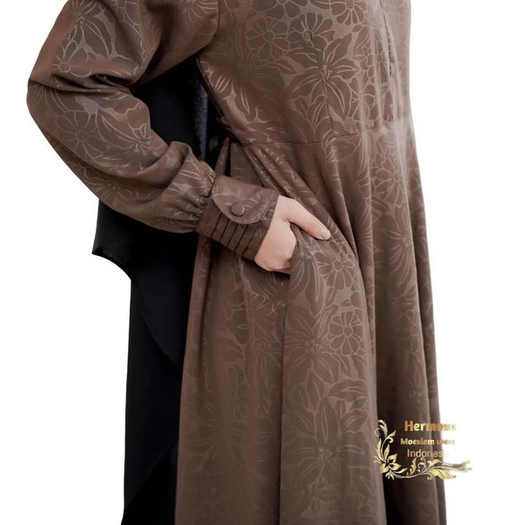 MUSLIFIX- [Gamis Hermosa] Gamis Embos Hermosa Motif Lily Semua Warna (Hitam, Coklat Tua, Army,